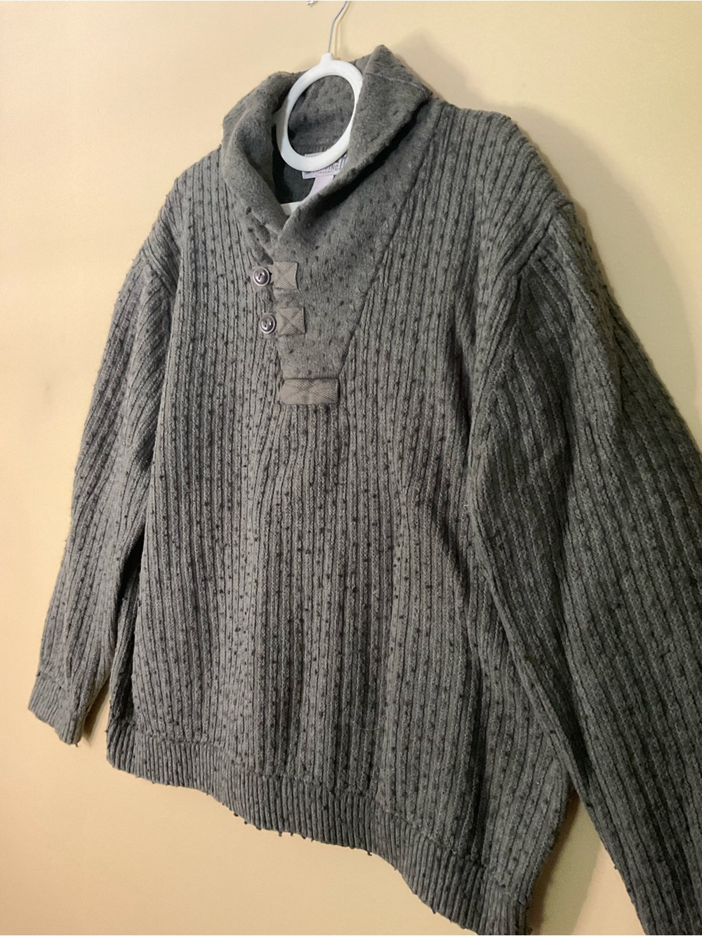 Duluth Trading Co Dark Gray Shawl Button Crewneck Sweater